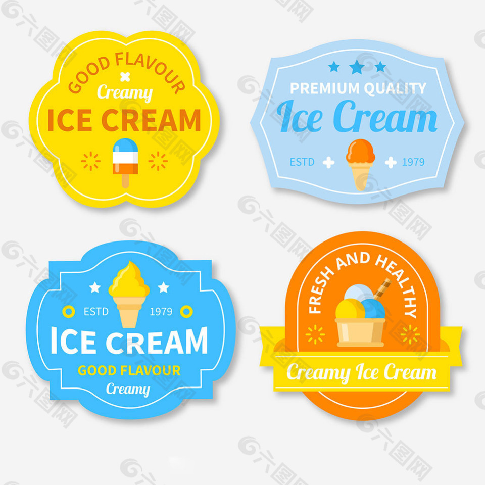 彩色几何形状冰淇淋标签贴纸图标