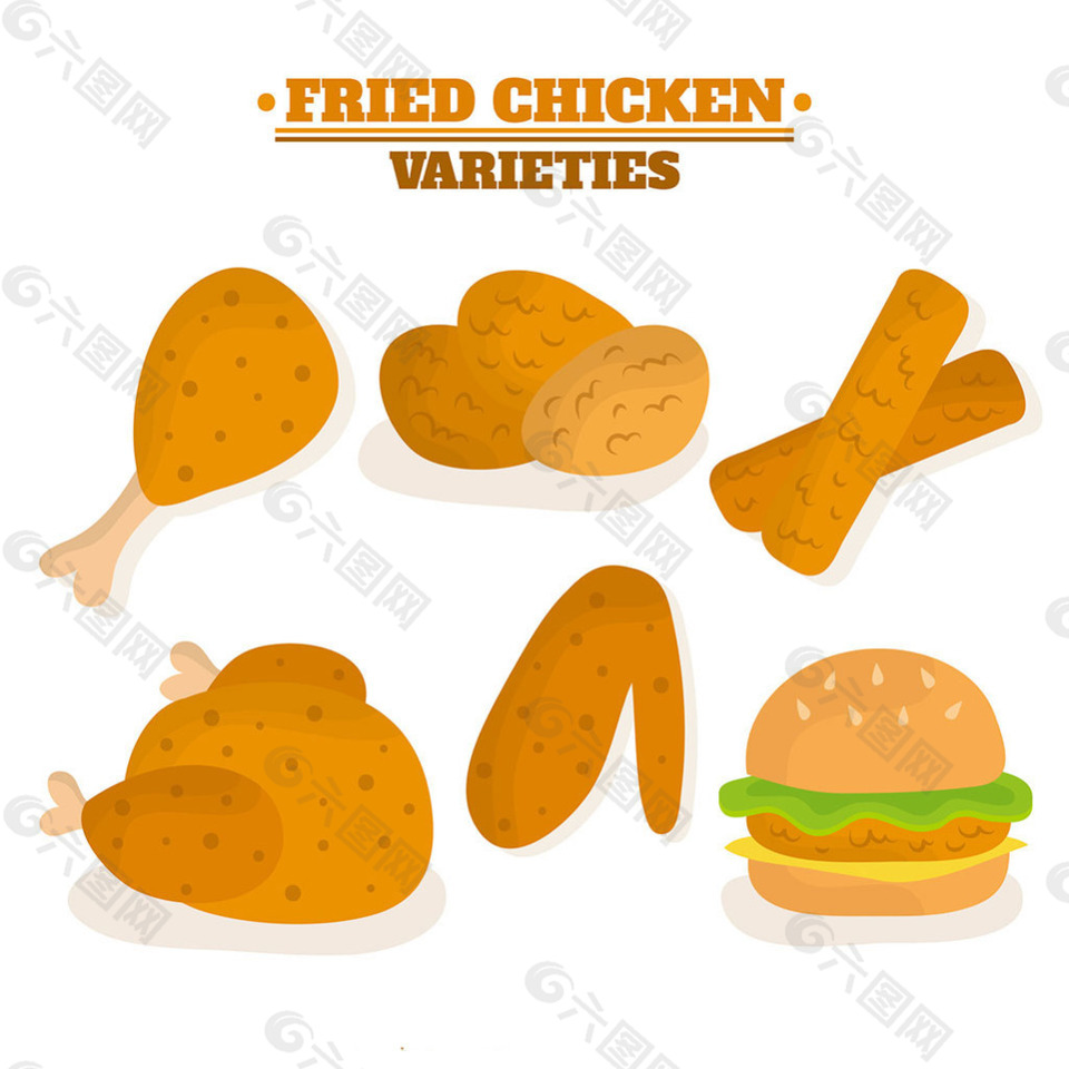 鸡腿炸鸡鸡肉汉堡平面设计素材