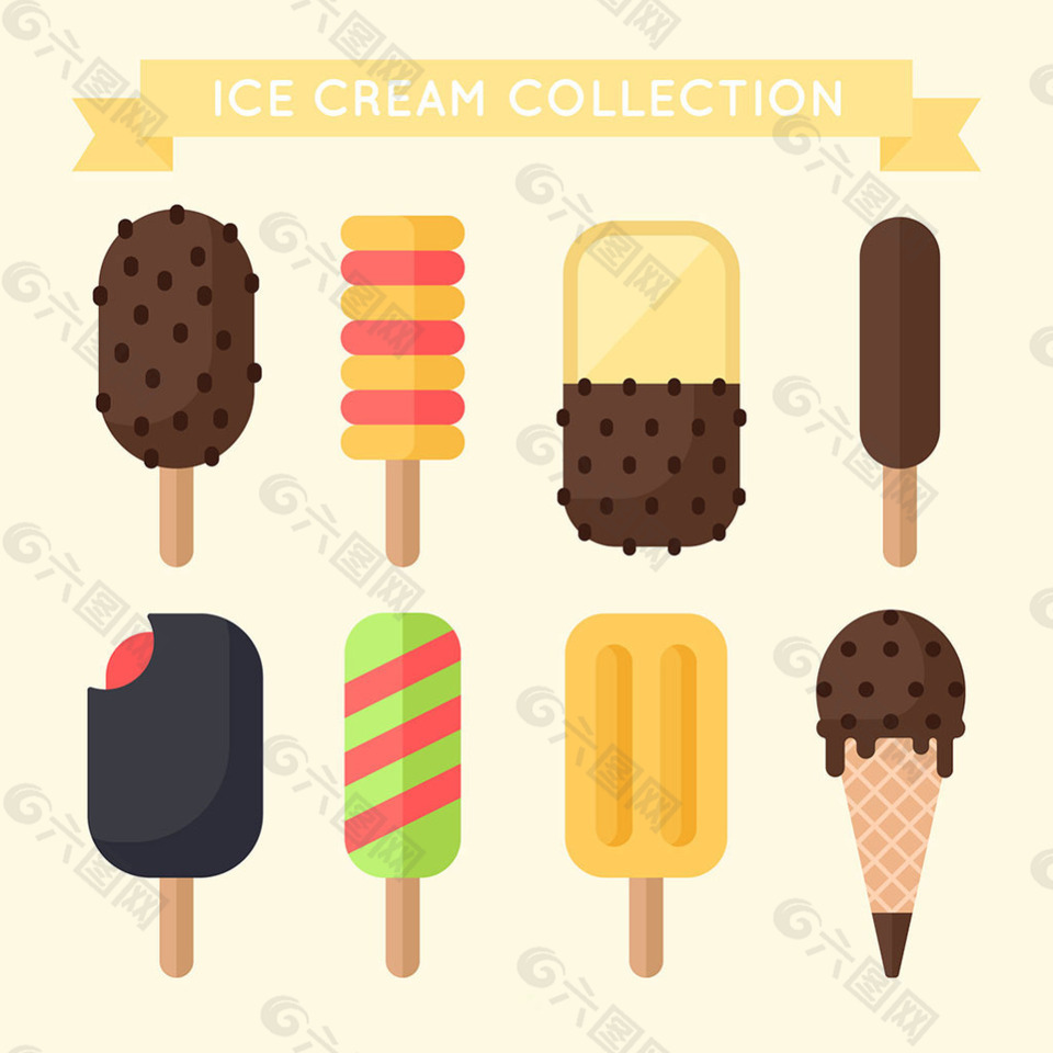 八个美味巧克力冰淇淋雪糕矢量素材