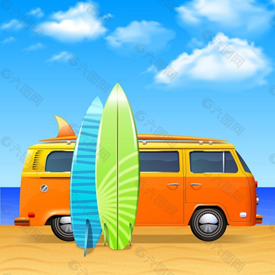 夏日暑假沙滩冲浪背景图