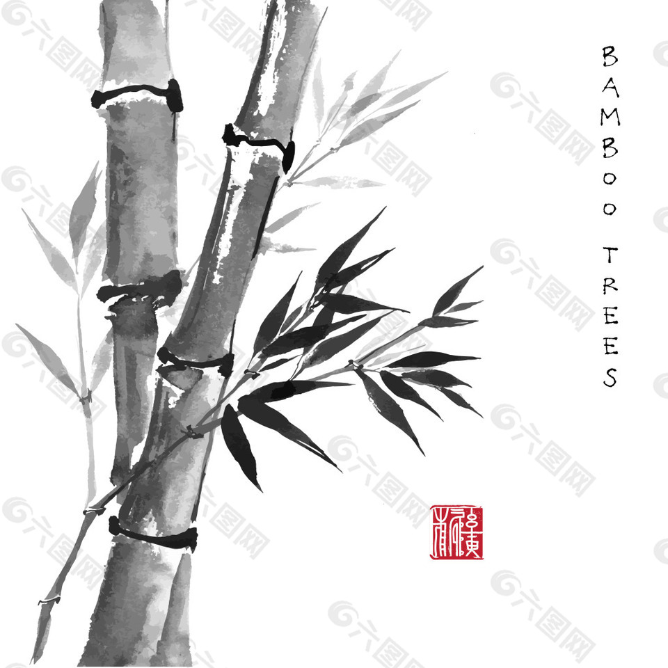 中国风山水墨迹竹子