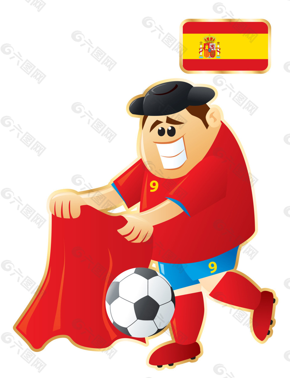 斗牛足球卡通人物形象矢量图