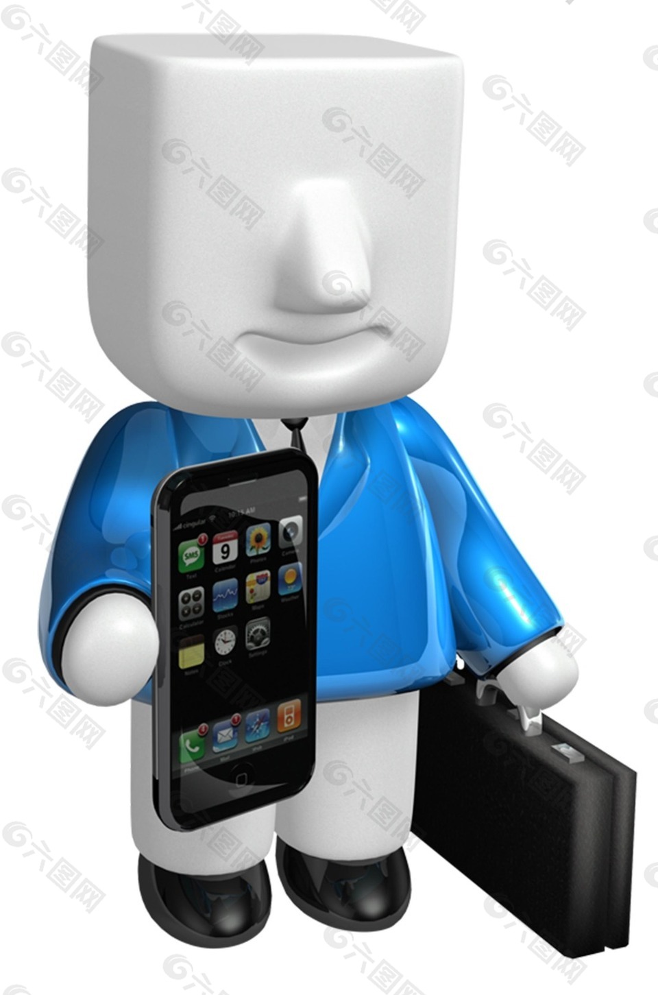 蓝色手握手机3D人物元素