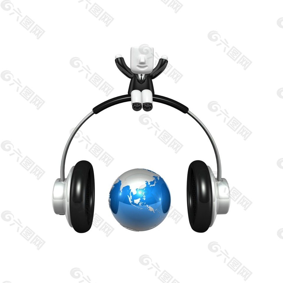 卡拉OK音乐耳机3D小人元素