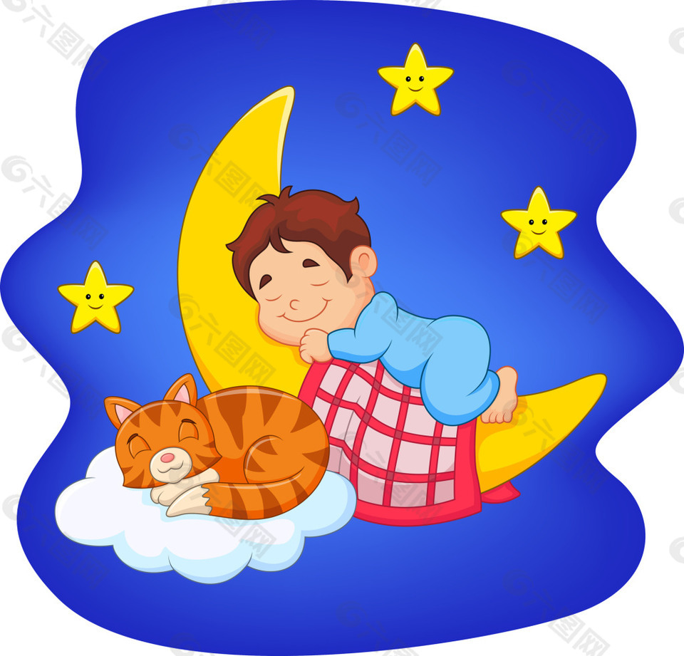 睡梦中的孩子和月亮矢量素材平面广告素材免费下载(图