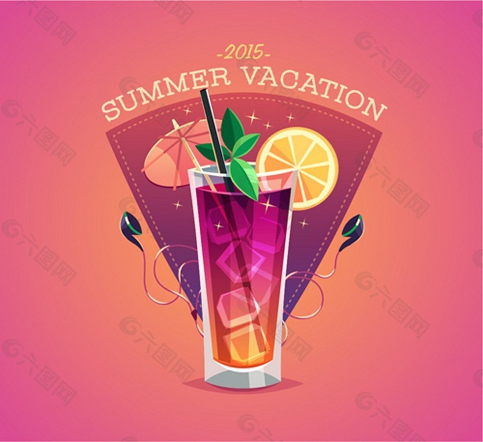 夏季暑假冰爽饮料海报矢量图