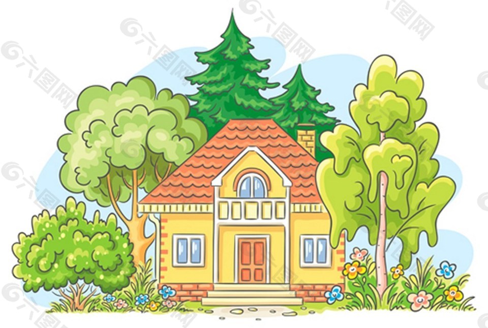 房子风景画手画背景图