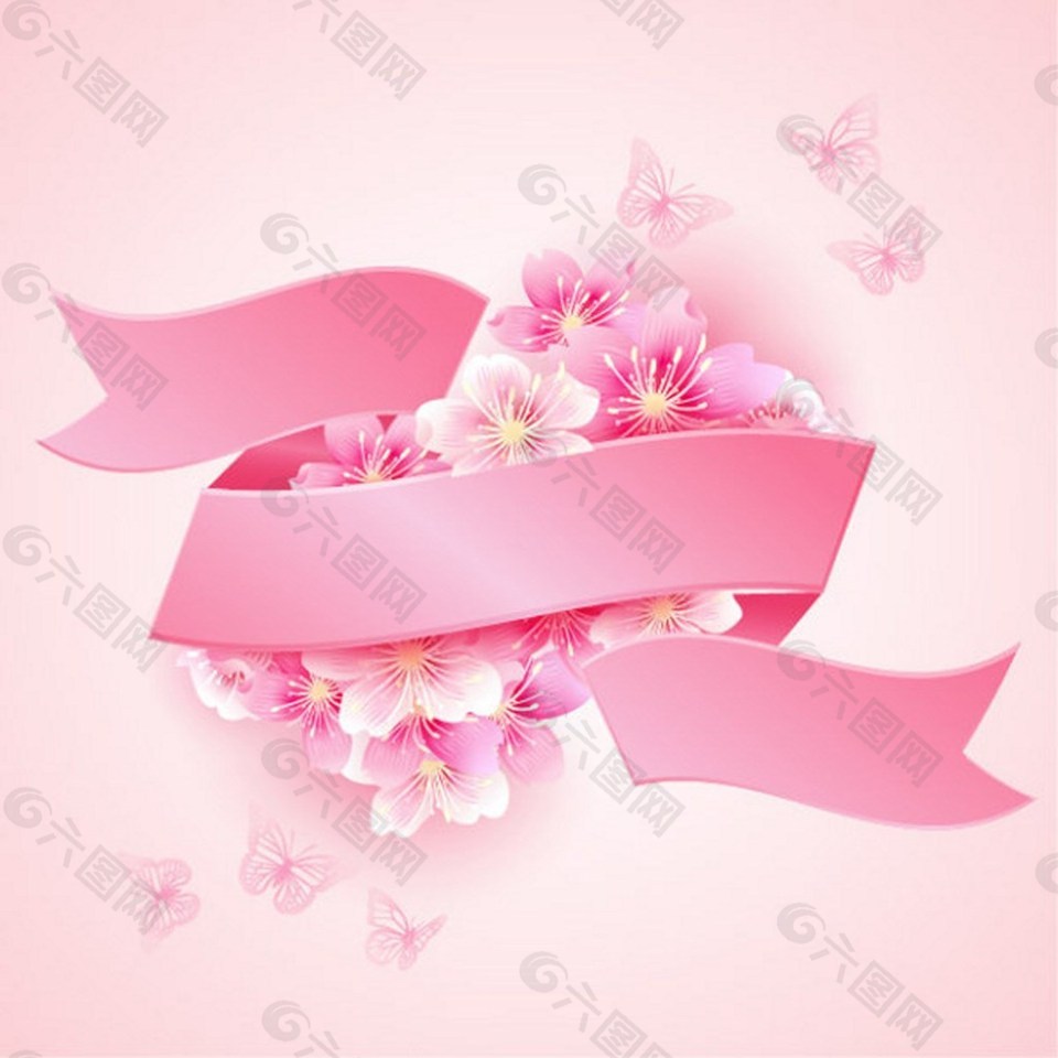 粉色鲜花彩带背景图