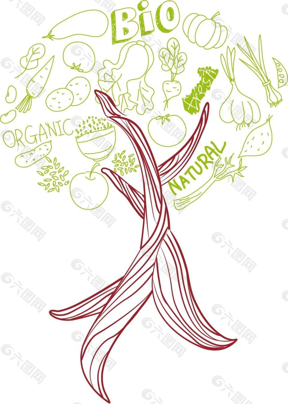 卡通蔬菜线稿树木设计