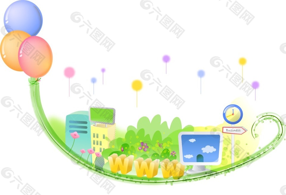 卡通绿色春季气球素材