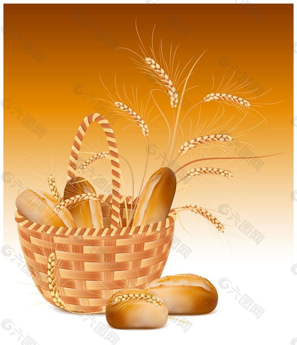 秋季金色麦子面包矢量图
