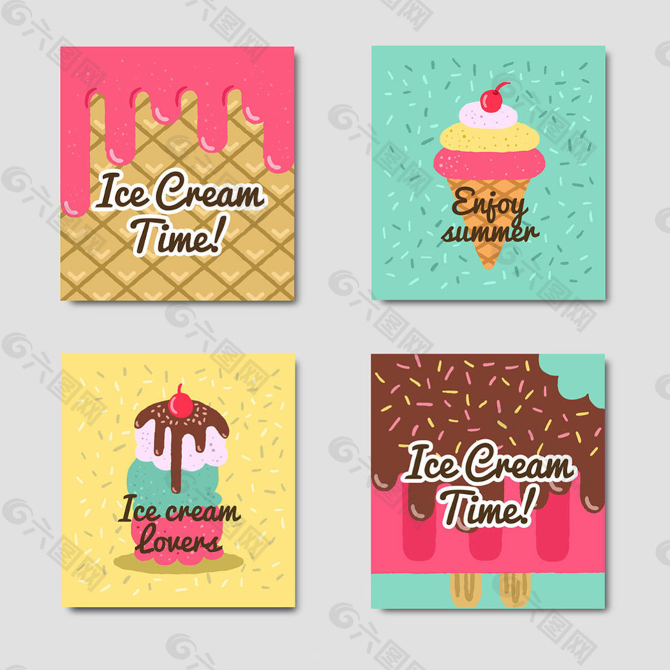 彩色冰淇淋雪糕插图卡片
