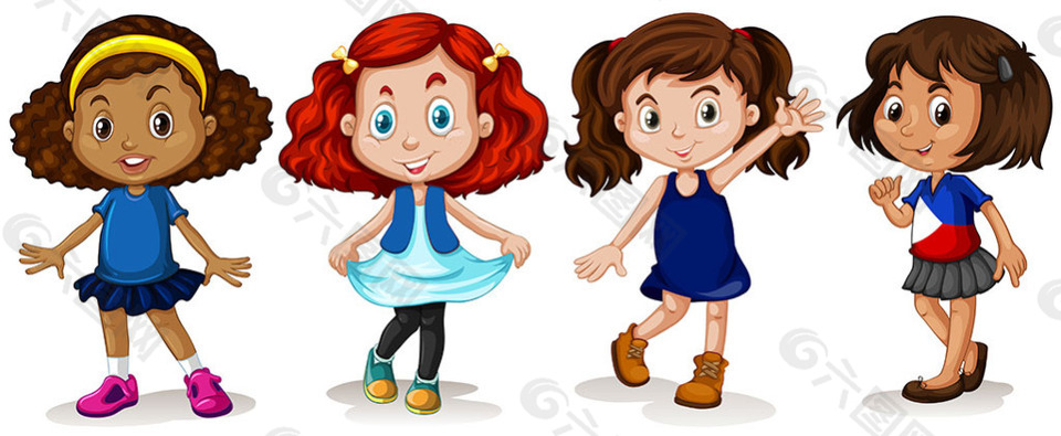 不同人种的四个小女孩插图平面广告素材免费下载(图片编号:8701055)-六图网