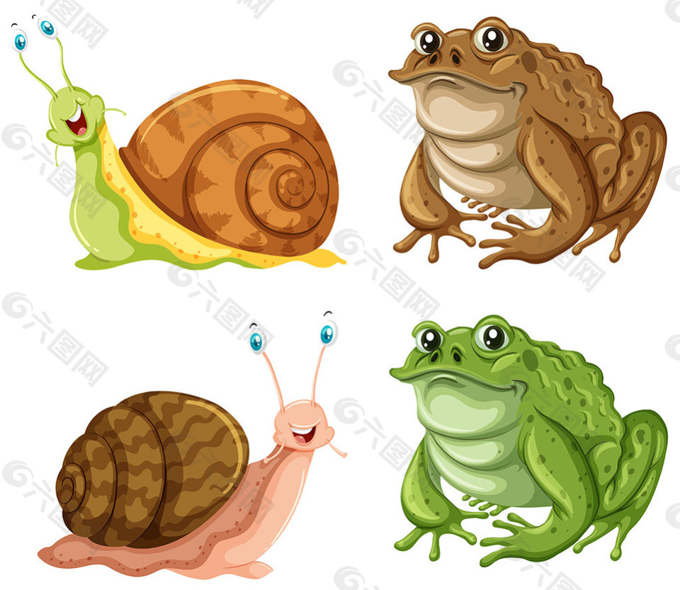 青蛙蜗牛癞蛤蟆插图矢量素材