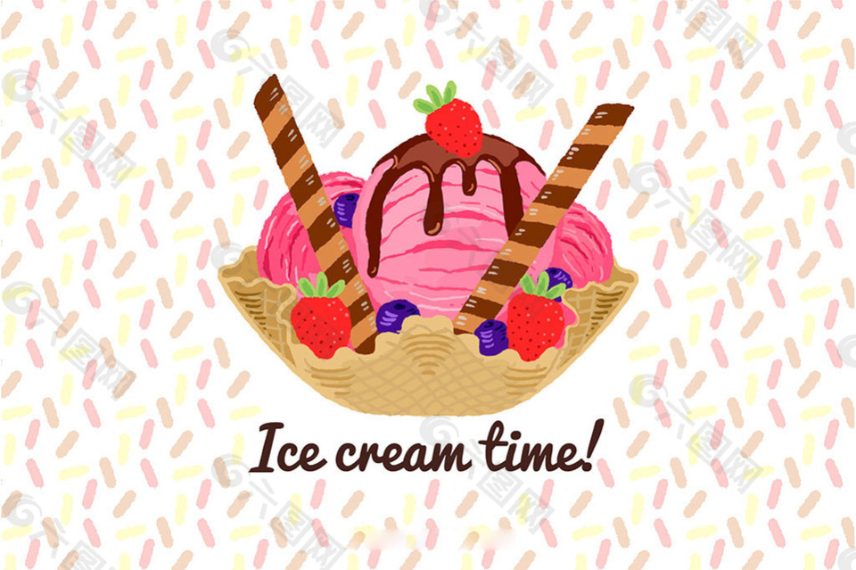 美味手绘冰淇淋甜点背景