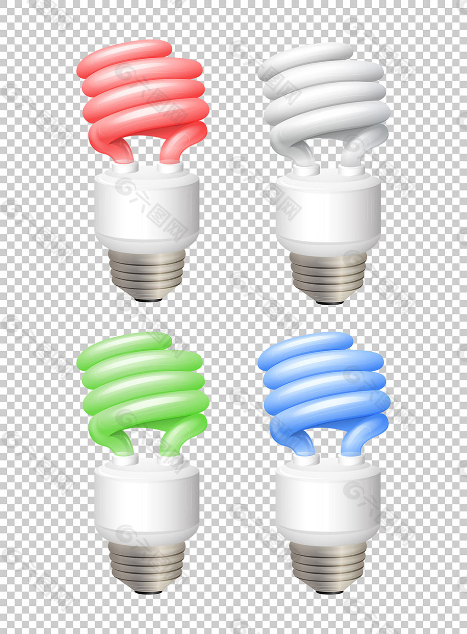 不同颜色的灯泡节能灯透明背景图