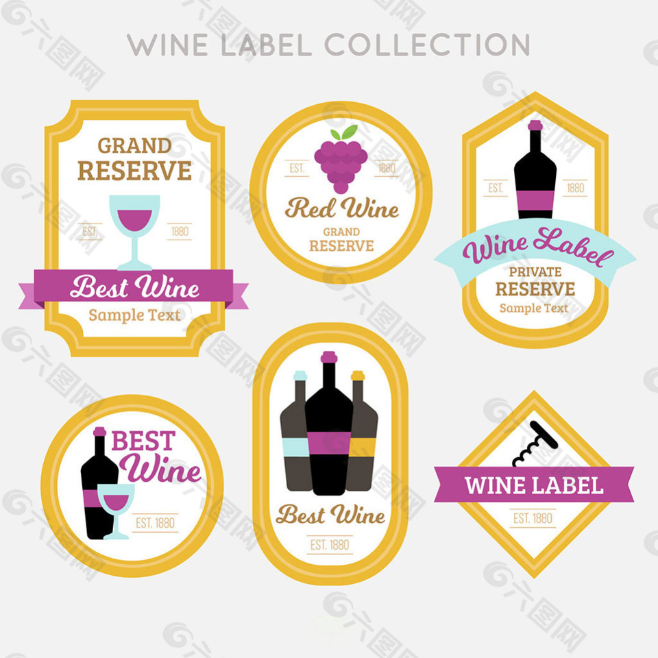 各种葡萄酒贴装饰标签平面设计素材