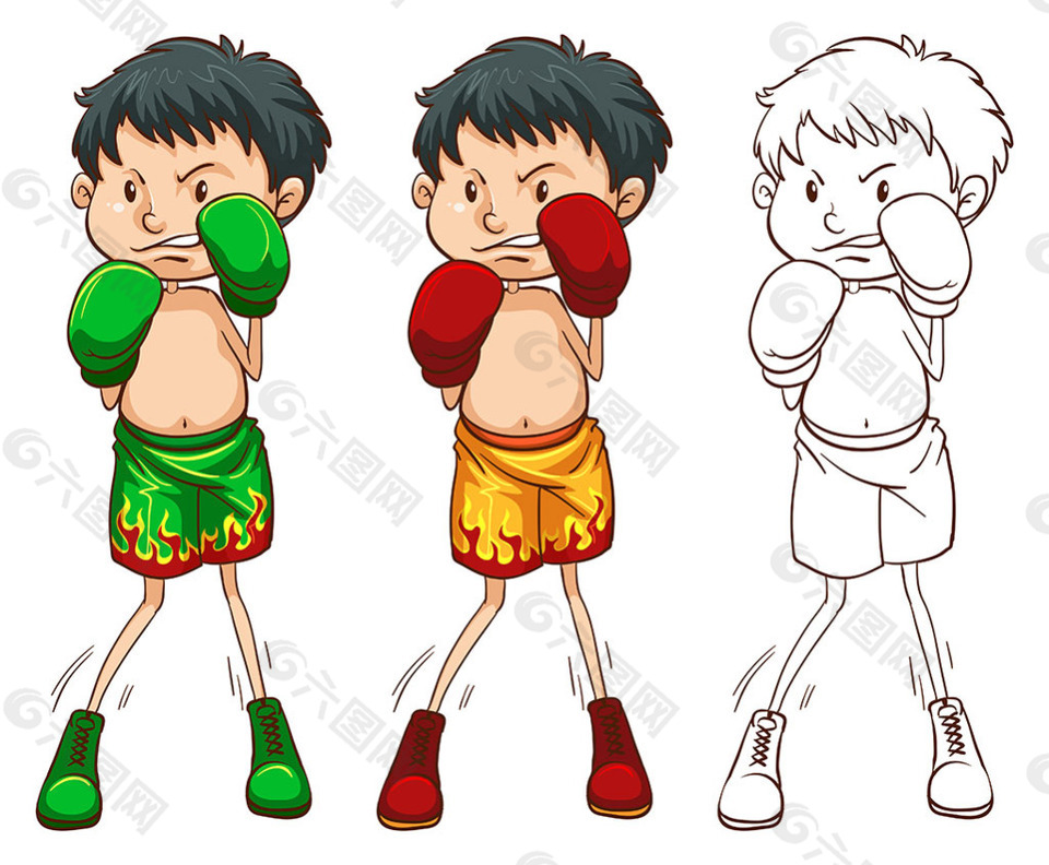 卡通风格拳击手男孩插图
