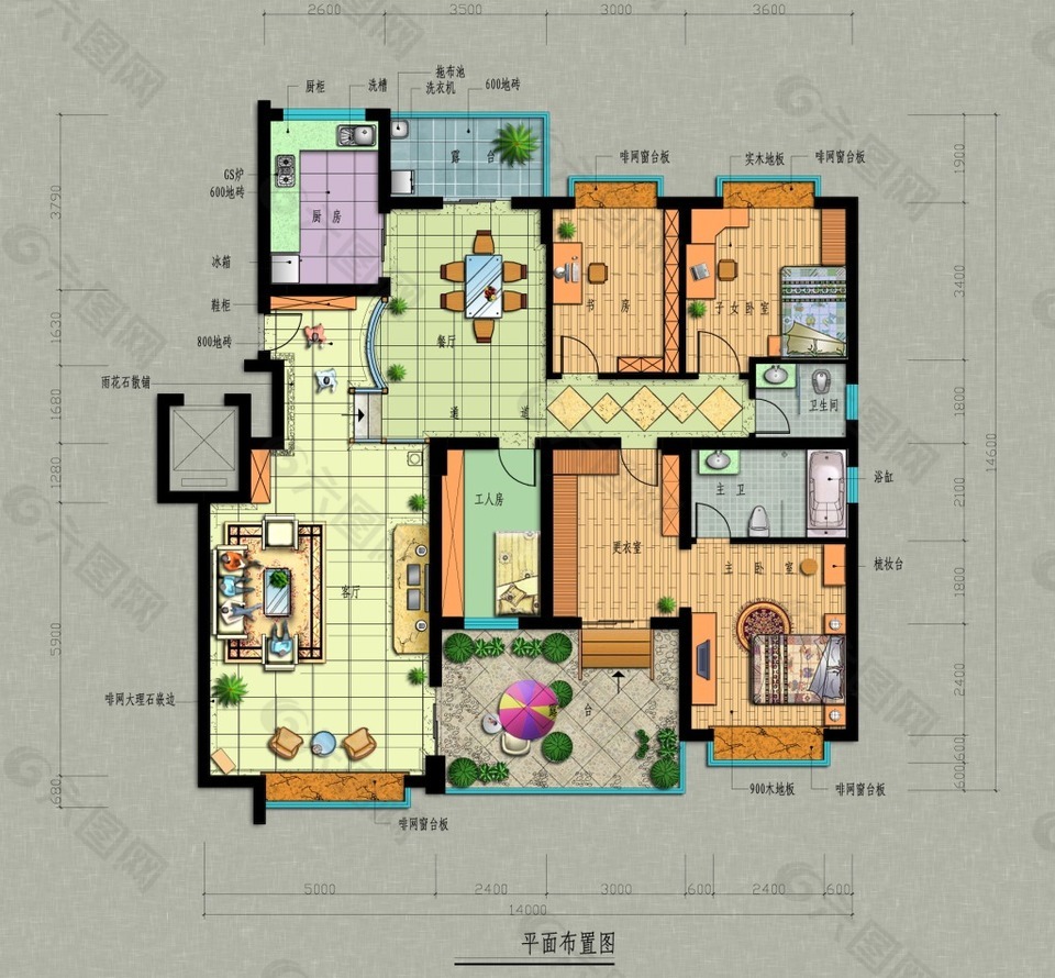 彩色家装平面户型图