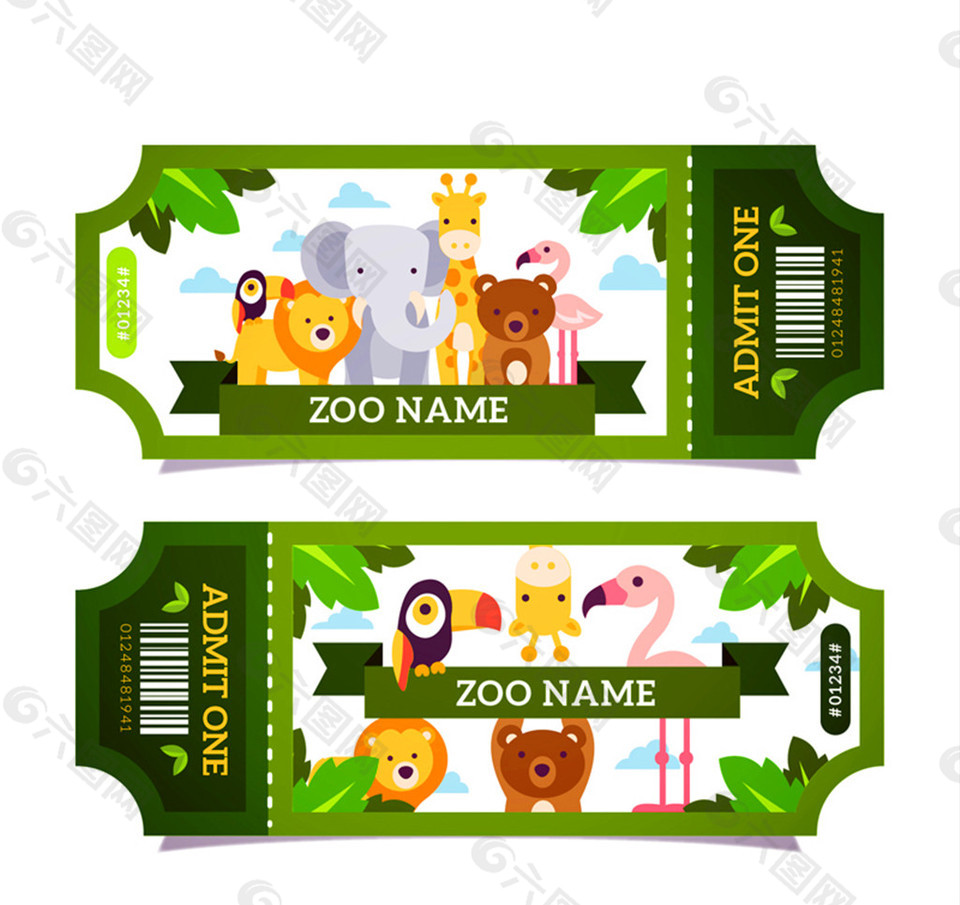 2款绿色动物园门票设计矢量素材