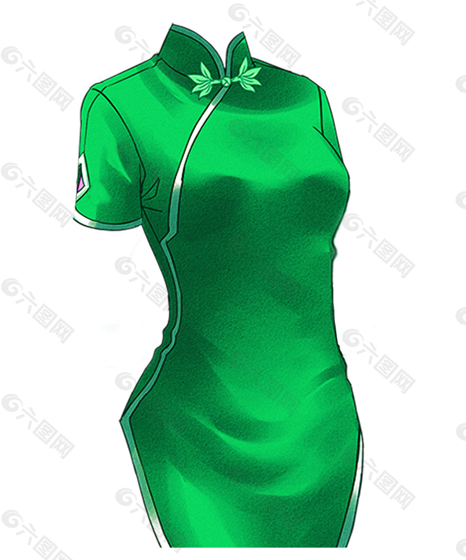 绿色短旗袍