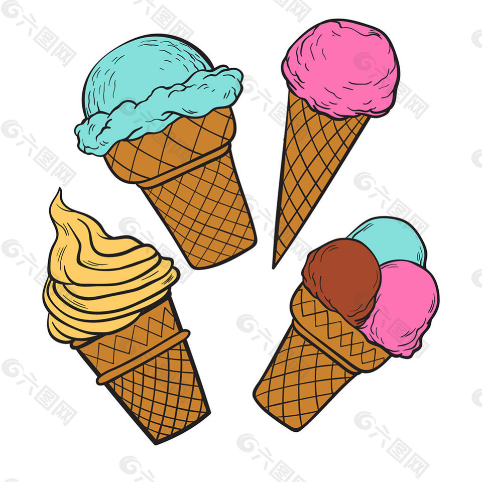 四个冰淇淋插图矢量素材