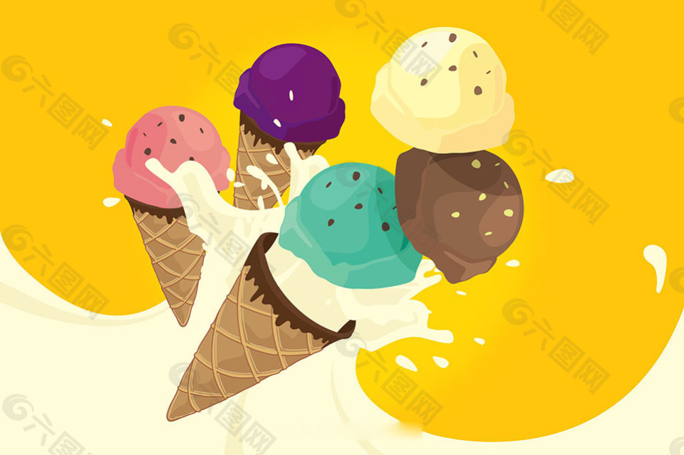 清爽美味的冰淇淋插图黄色背景