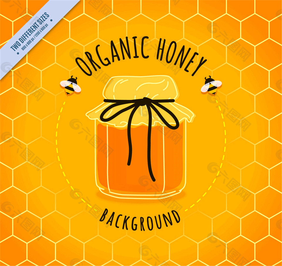 美味罐装有机蜂蜜和蜜蜂矢量素材
