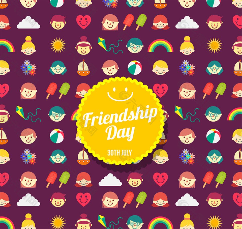 彩色友谊日元素贺卡矢量素材