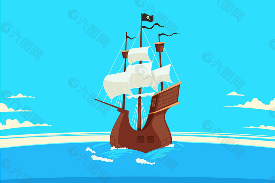海盗船帆船大海蓝天背景