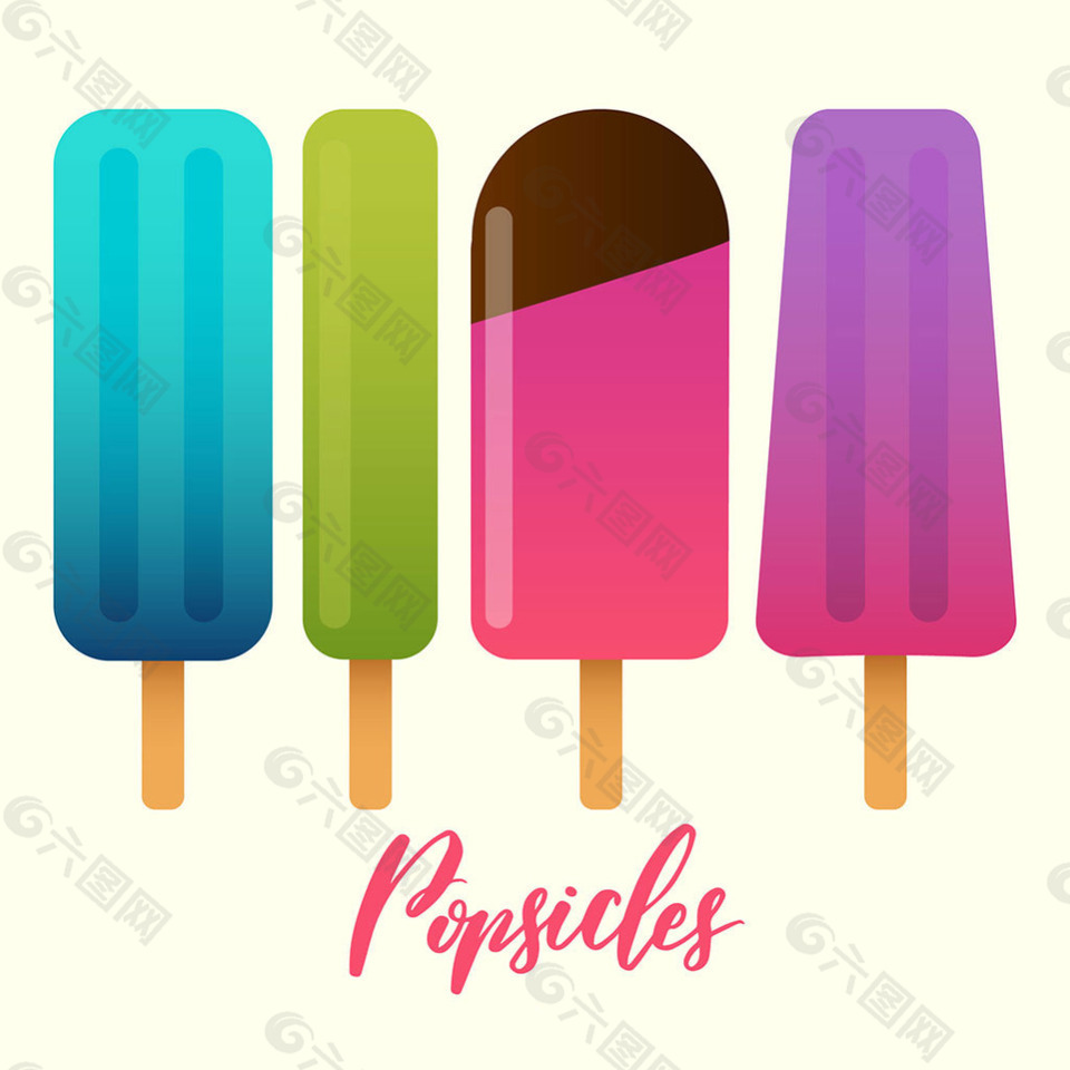 四种颜色形状冰棒雪糕冰淇淋插图