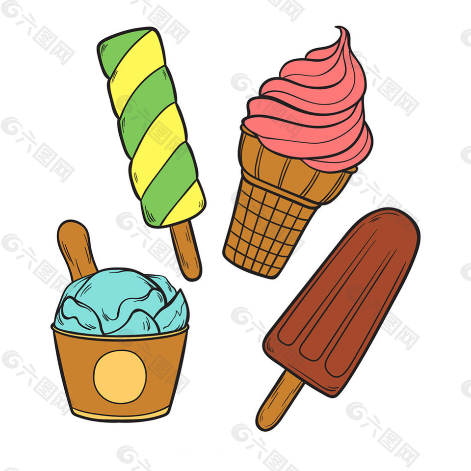 四个美味的冰淇淋插图矢量素材