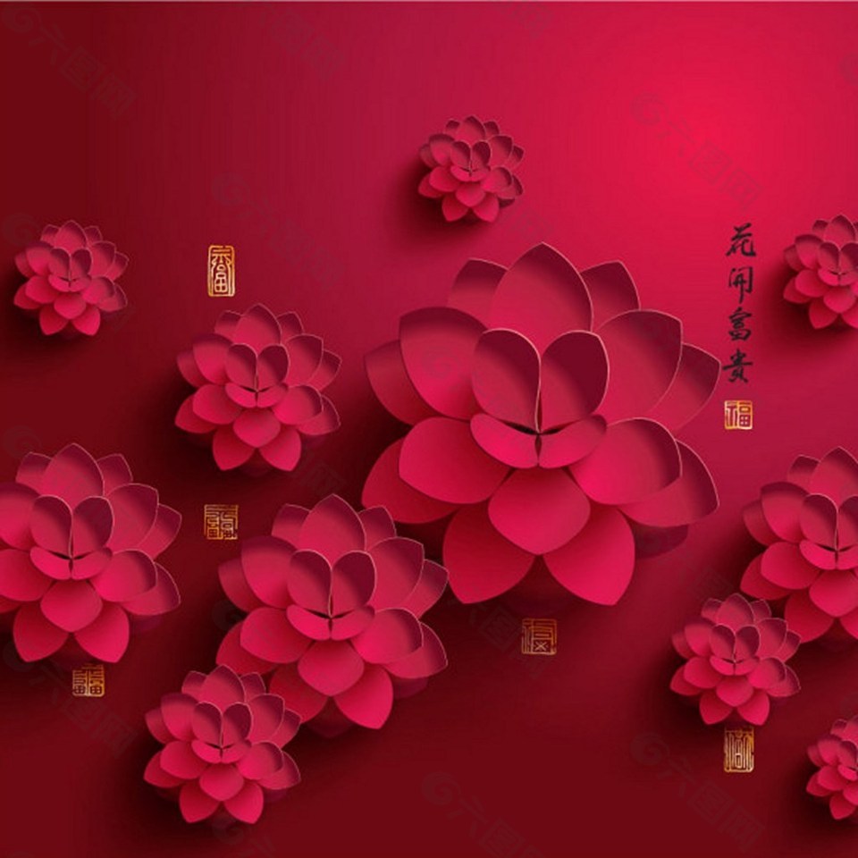 纸花朵红色背景