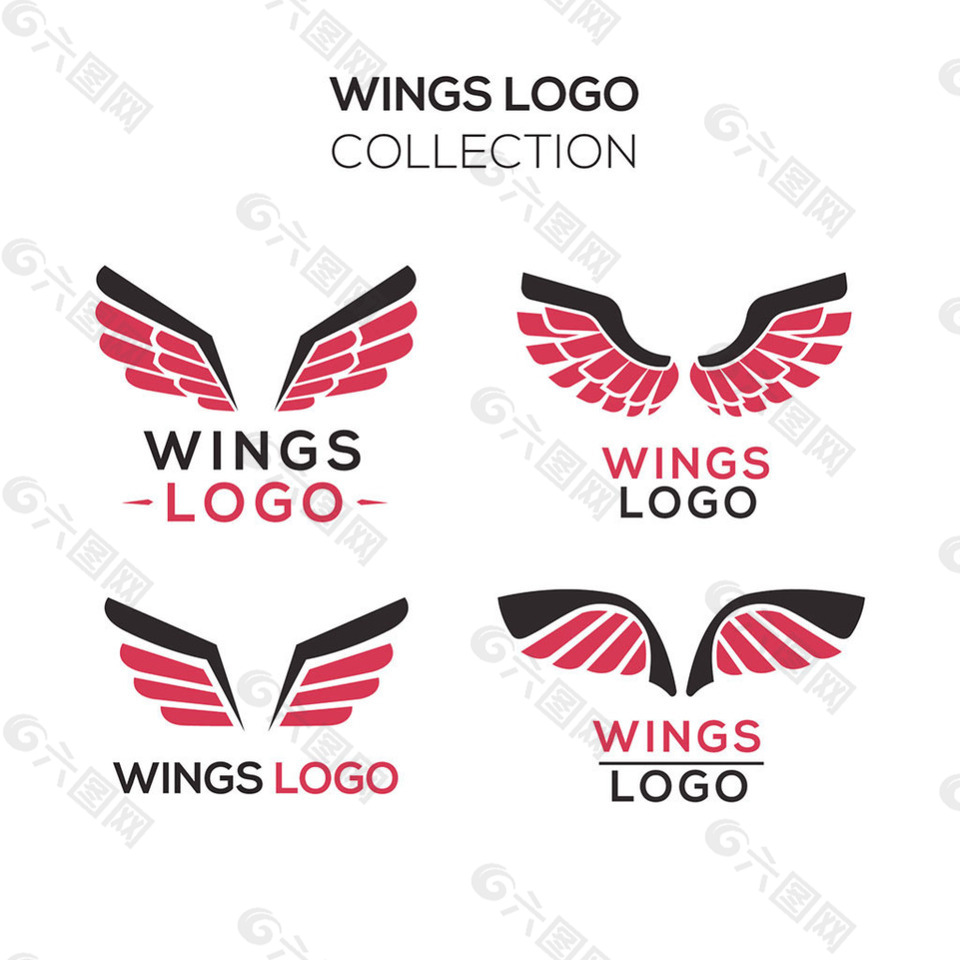 黑色红色翅膀双翼标志logo