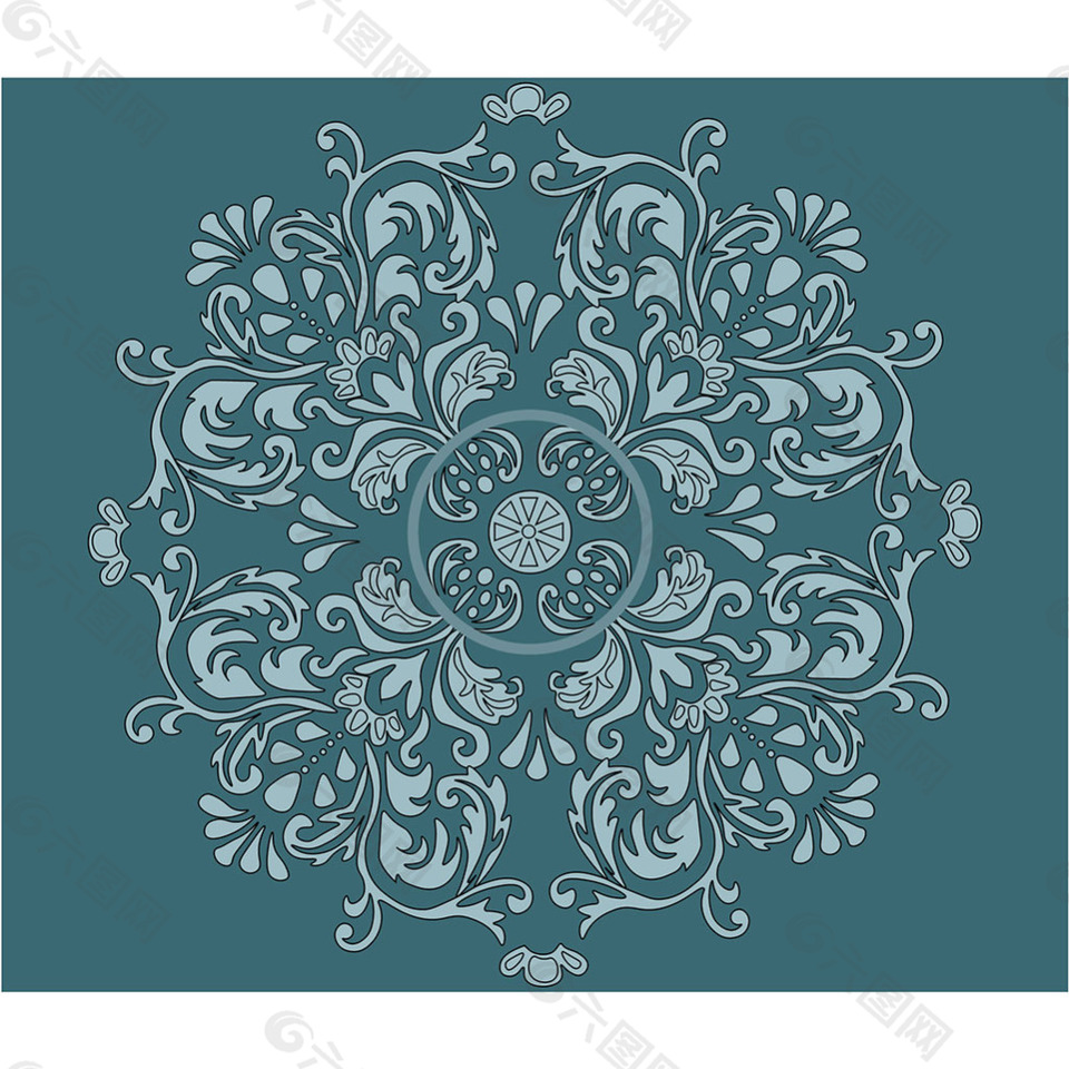 蓝色曼陀罗花纹图案背景