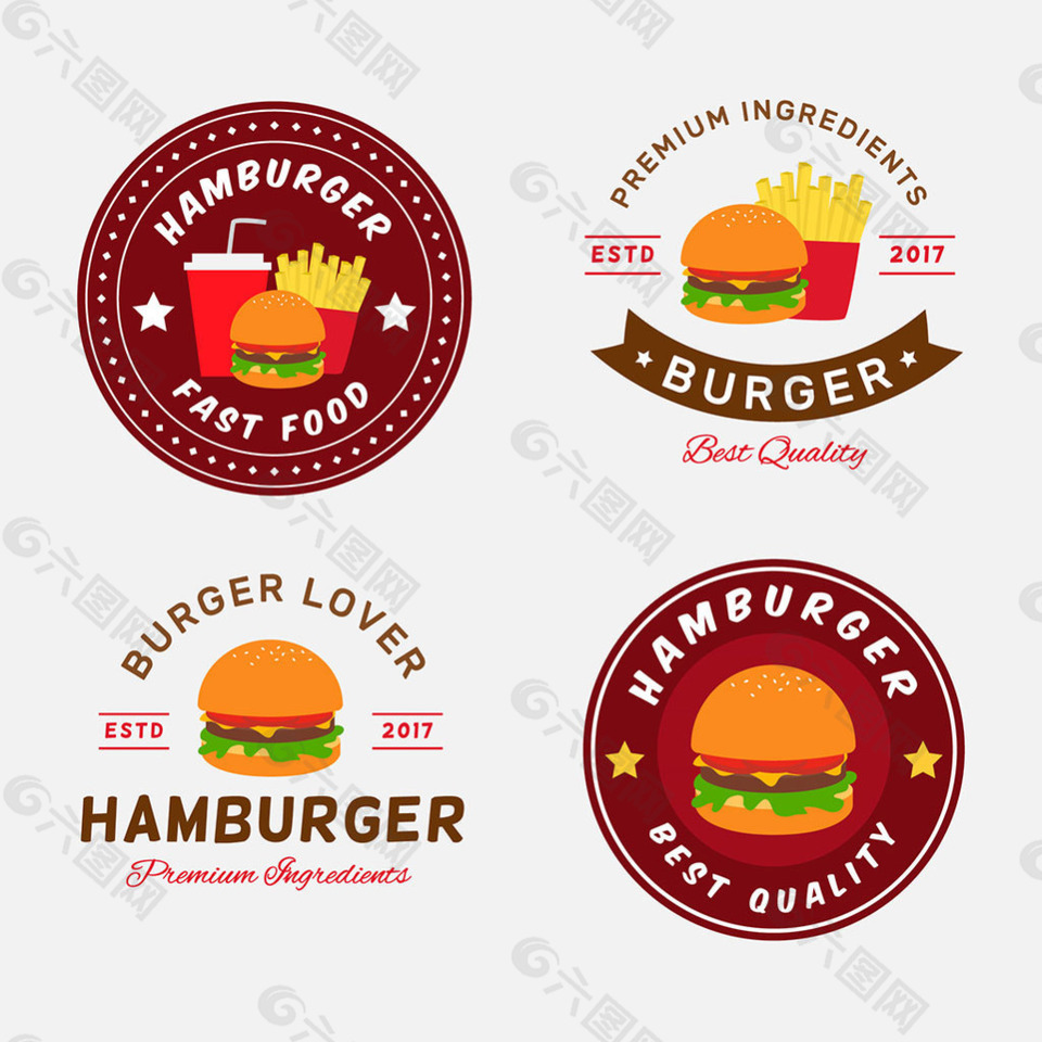 四个汉堡插图标志标签图标
