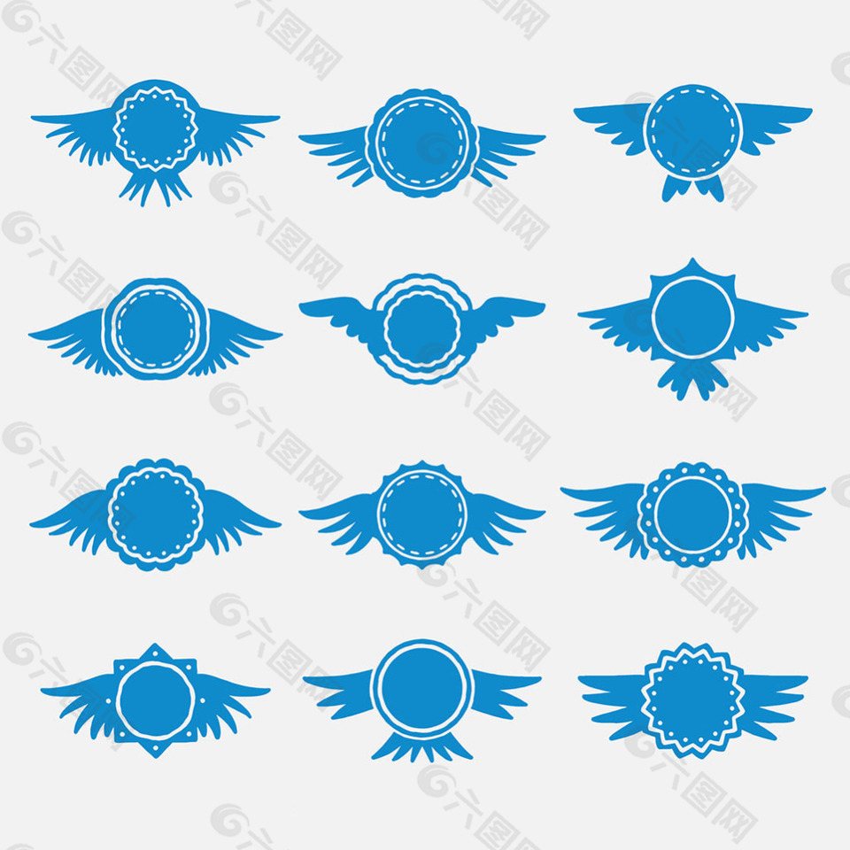 各种蓝色翅膀双翼徽章图标