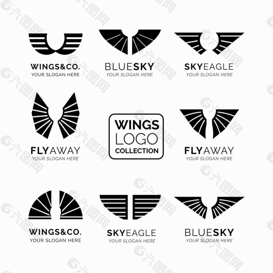 黑色双翼翅膀徽标矢量素材设计元素素材免费下载(图片编号:8702638)