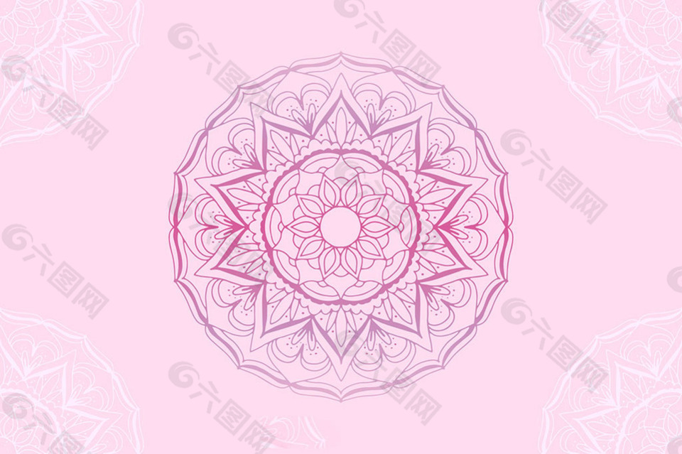 手绘曼陀罗花纹的粉红色背景