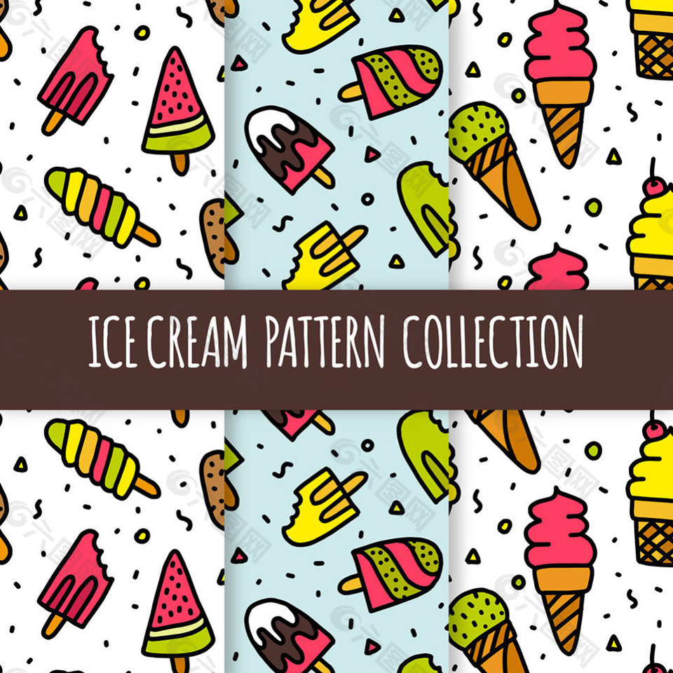 手绘冰淇淋插图装饰图案背景