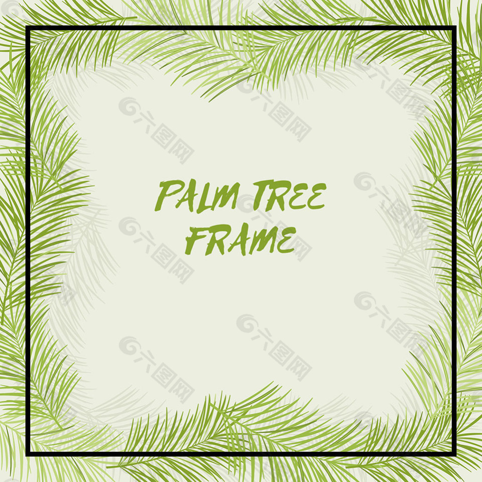 手绘风格绿色棕榈叶框架边框