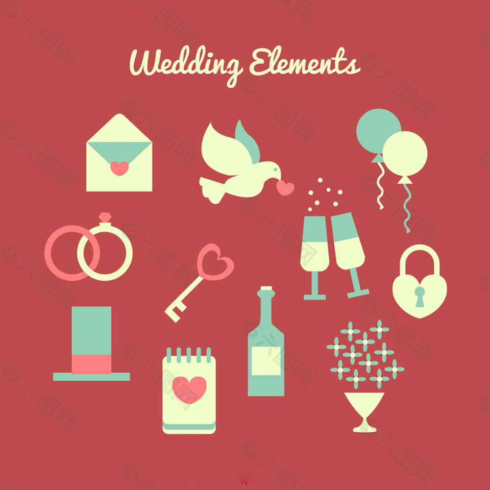 梦幻般的婚礼元素平面设计素材