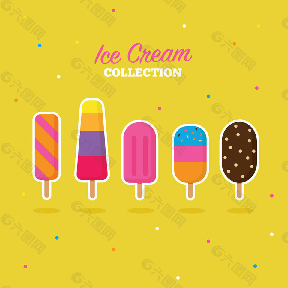 五个美味的冰淇淋雪糕插图矢量素材
