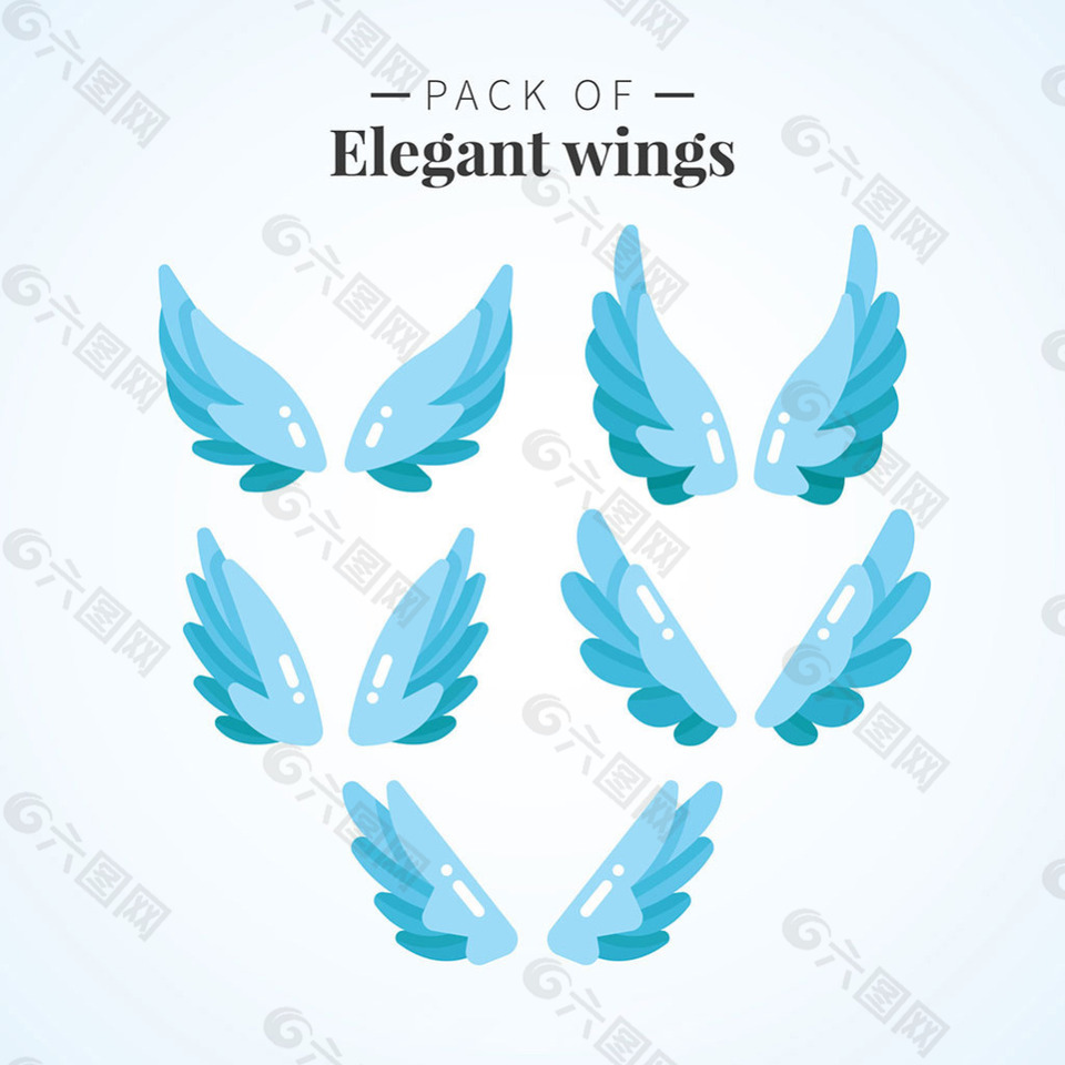 扁平风格蓝色调翅膀双翼插图矢量素材