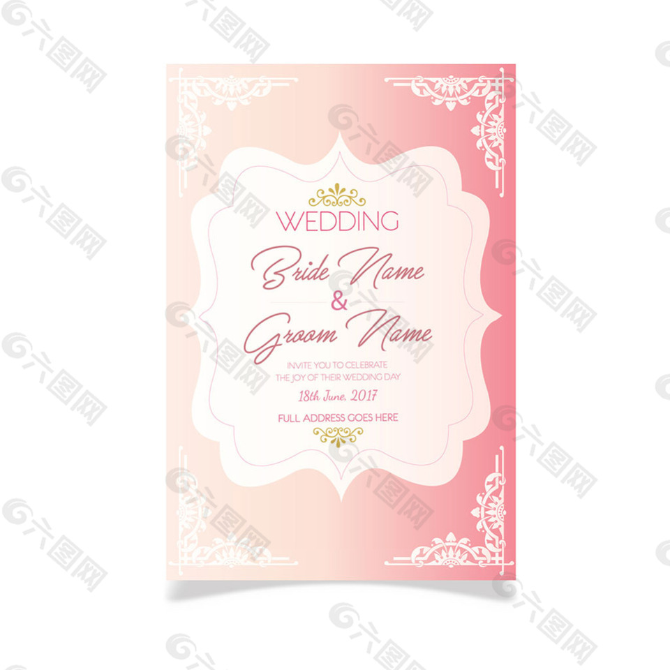 粉红装饰花边婚礼邀请卡设计