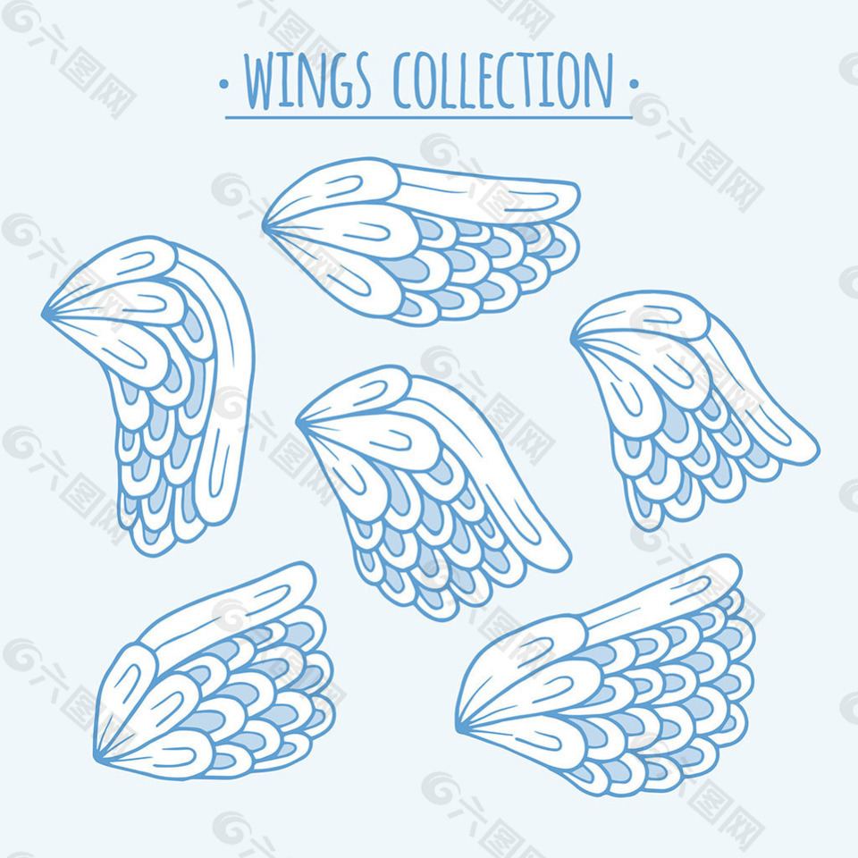 手绘风格蓝色天使的翅膀双翼矢量素材