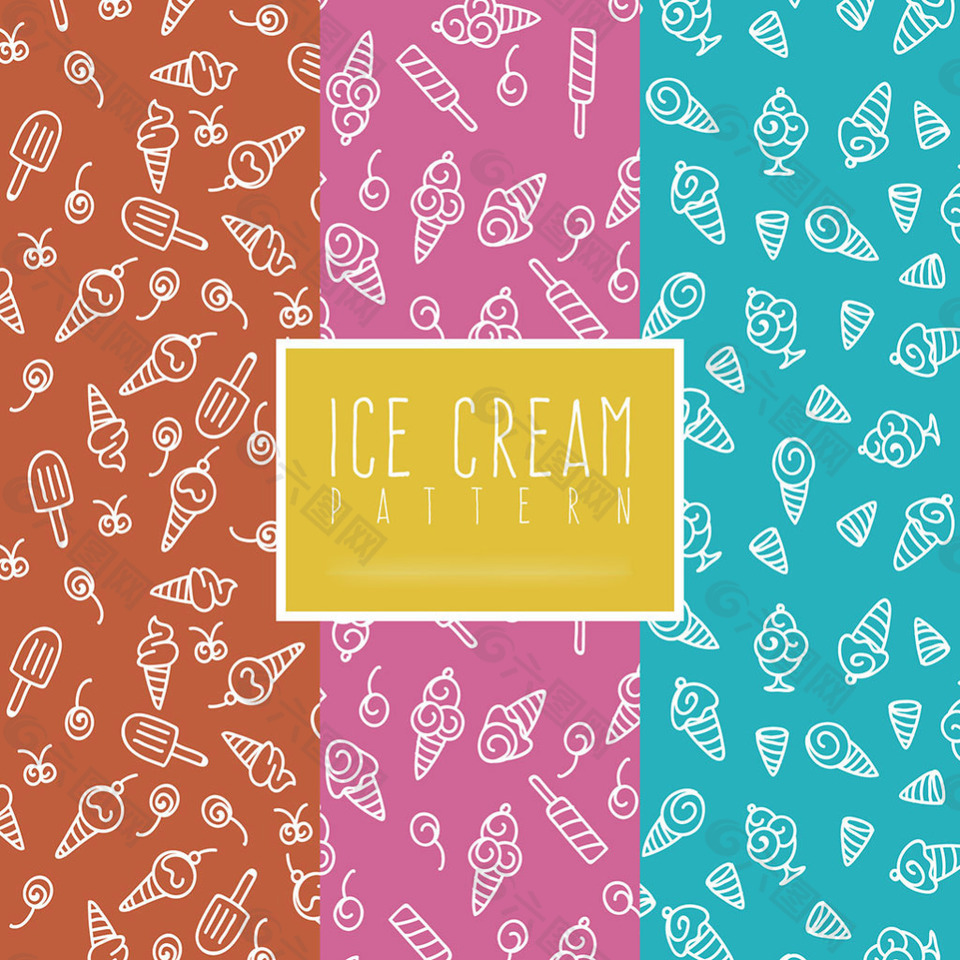三种手绘冰淇淋插图装饰图案