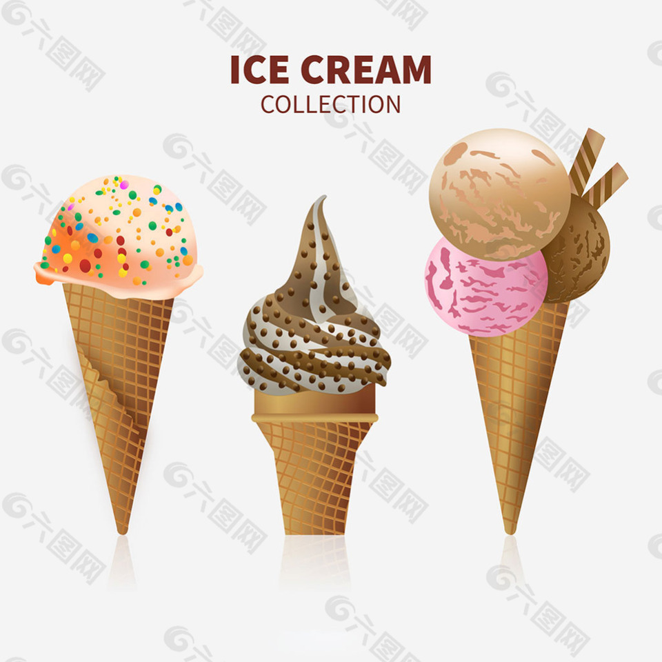 三个美味的冰淇淋插图矢量素材
