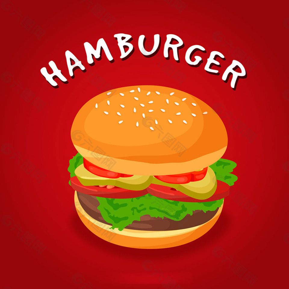 美味汉堡插图红色背景