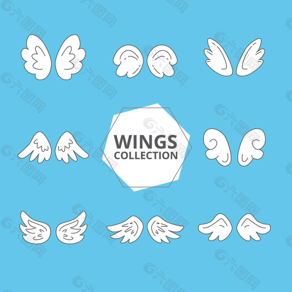 八个梦幻般的翅膀双翼矢量素材